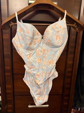 WeWoreWhat Floral One-Piece Swimsuit in Light Blue and Peach